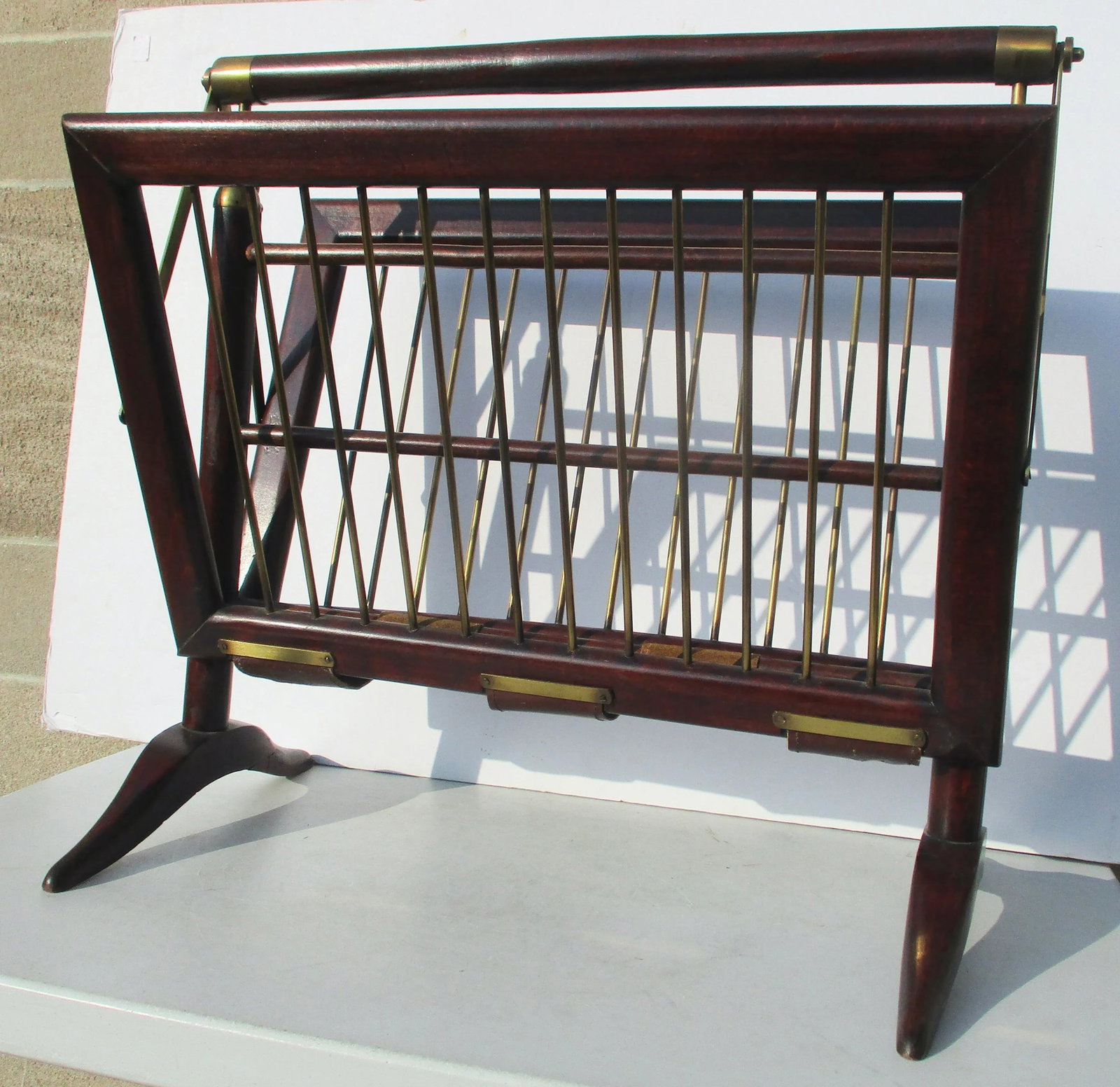 C. 1950s Cesare Lacca Design Mahogany and Brass Magazine Rack - 12