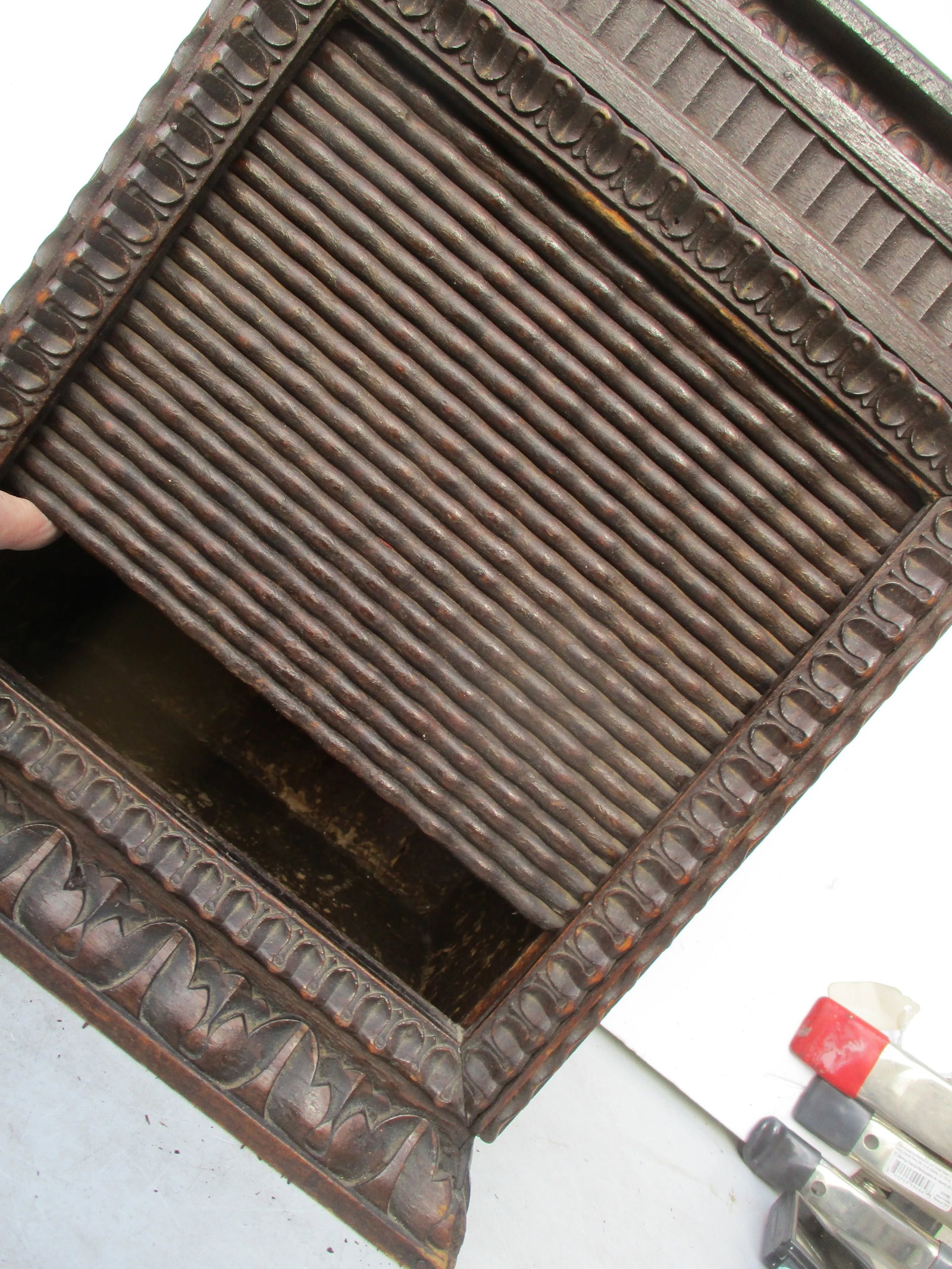 Early 20th Century Folk Art Wooden Roll-Top Storage Box - 6