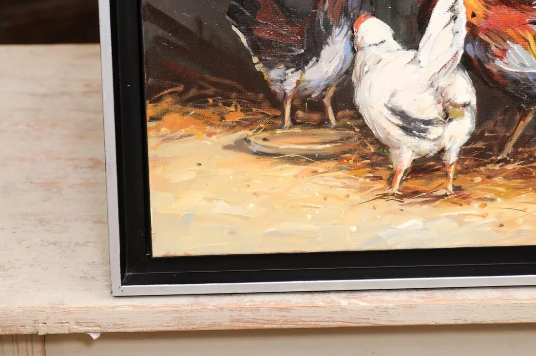 French Late 20th Century Framed and Signed Oil on Canvas Barnyard Scene Painting - 11