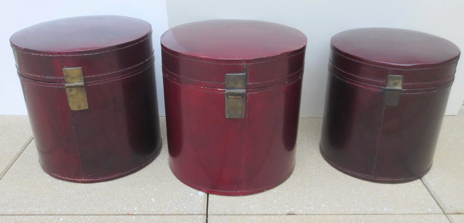 Antique Chinese Leather Luggage Boxes - Set of 3 - 8