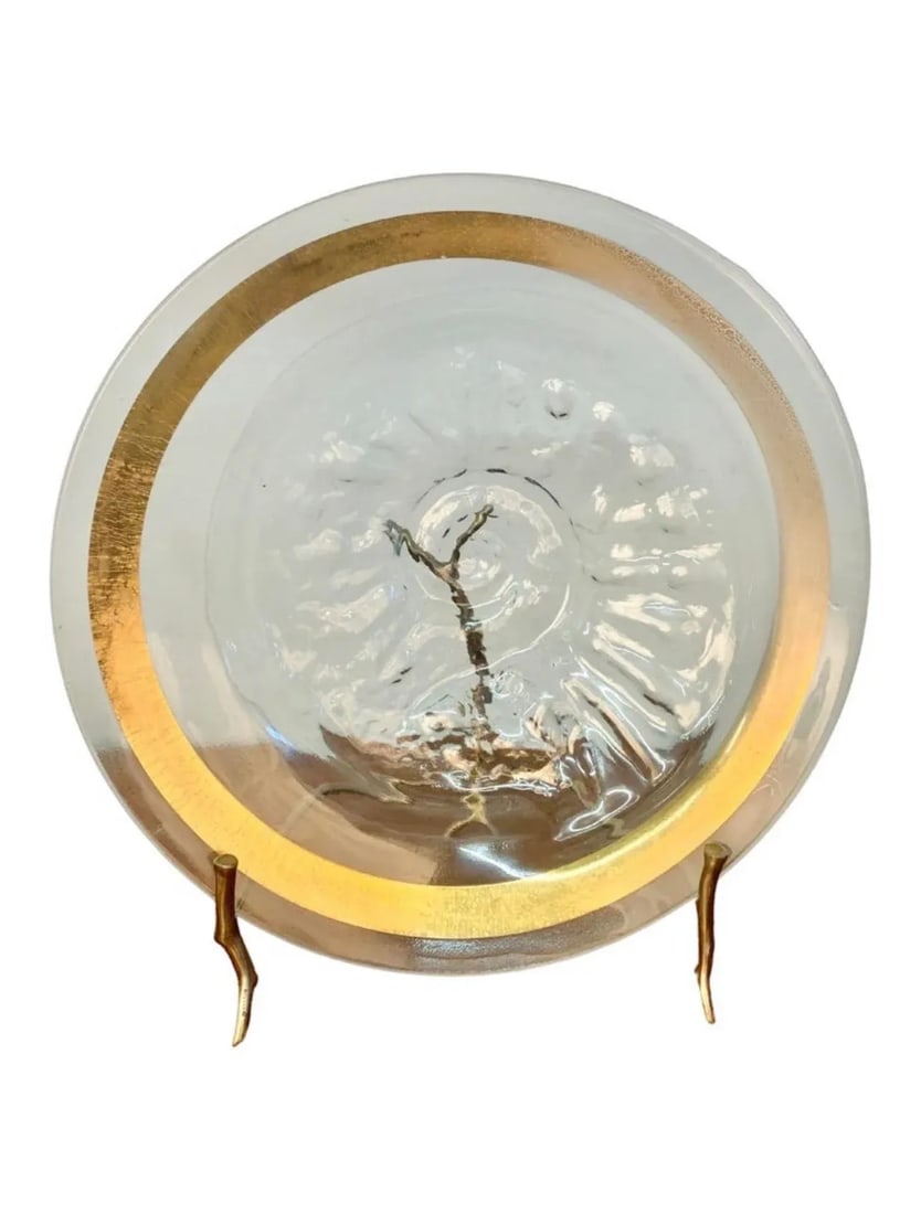 Signed Brass and Glass Platter With Stand - 6