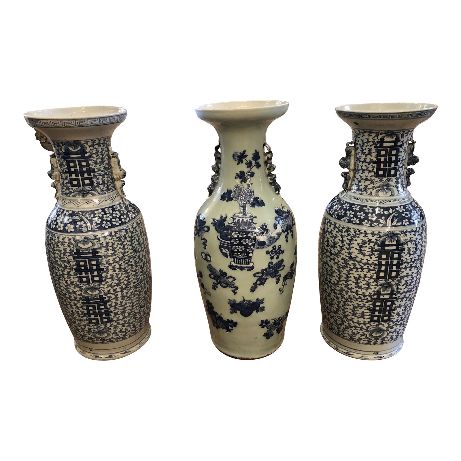 Large Collection of Blue & White Chinese Vases -Set of 3 (1 of 13)