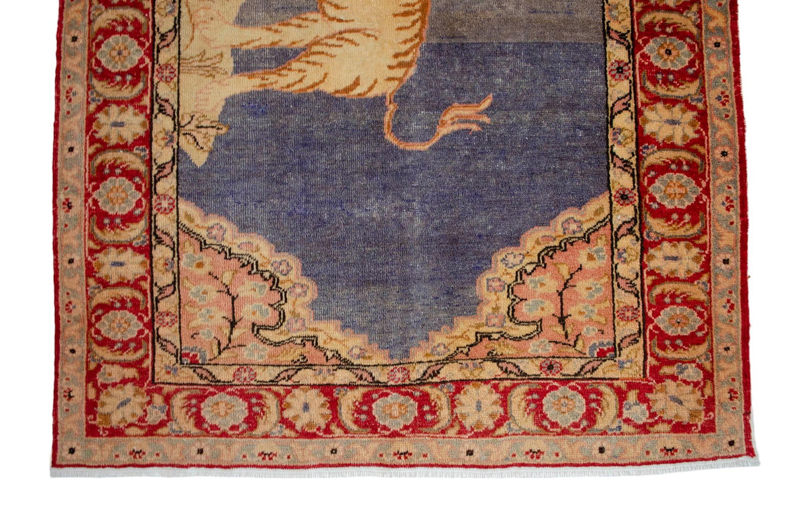 1970s Vintage Turkish Rug Lion Pattern Hand Knotted Low Pile Wool Wall & Area Rug - 4'3" X 6'1" - 12