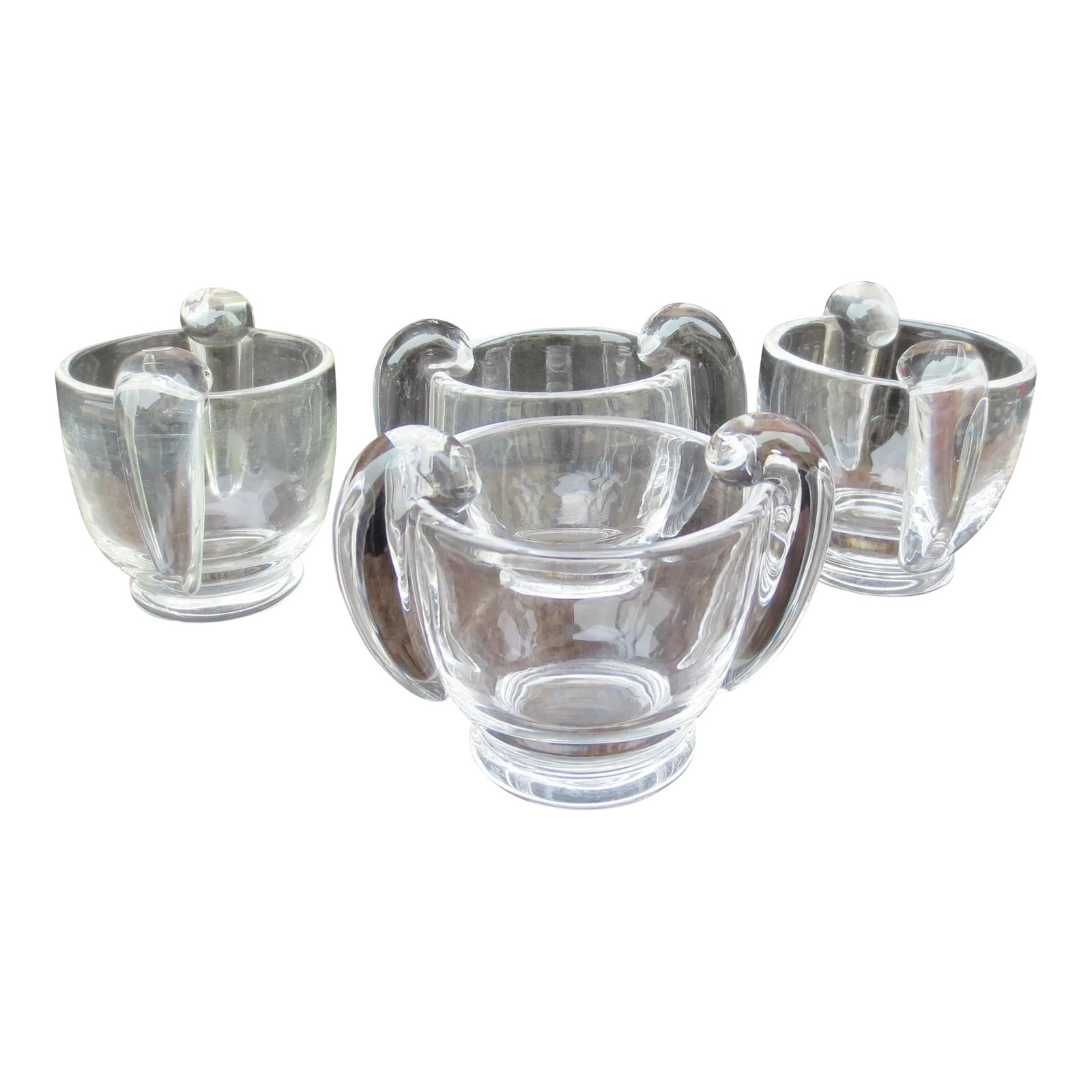 Set of Stuben Holder Cups-Set of 4: Set of 4 Stuben nut cups. Each is marked to the bottom side with a hand-scripted Stuben mark. Beautiful styling in high Deco form. The original use of these is credited to be cigarette holders, now
