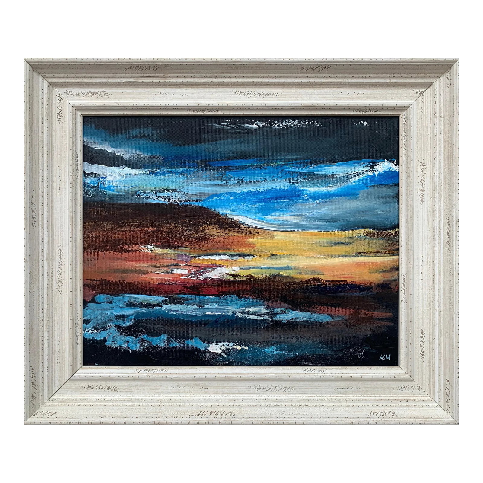 Colourful Abstract Art English Hills Countryside - Unique Original Art by Contemporary British Artis: Colourful Abstract Landscape Painting of English Hills & Countryside by Leading Contemporary British Artist, Angela Wakefield Art measures 20 x 16 inches Frame measures 25 x 21 inches Angela Wakefield