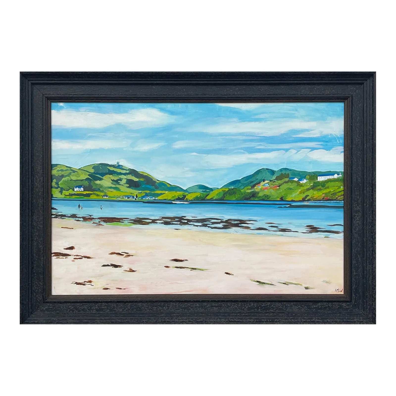 White Sandy Beach Near Isle of Skye in Scottish Highlands by Contemporary British Artist: White Sandy Beach near to the Isle of Skye in the Scottish Highlands by Leading Contemporary British Artist, Angela Wakefield Art measures 30 x 20 inches Frame measure 36 x 26 inches Angela Wakefield