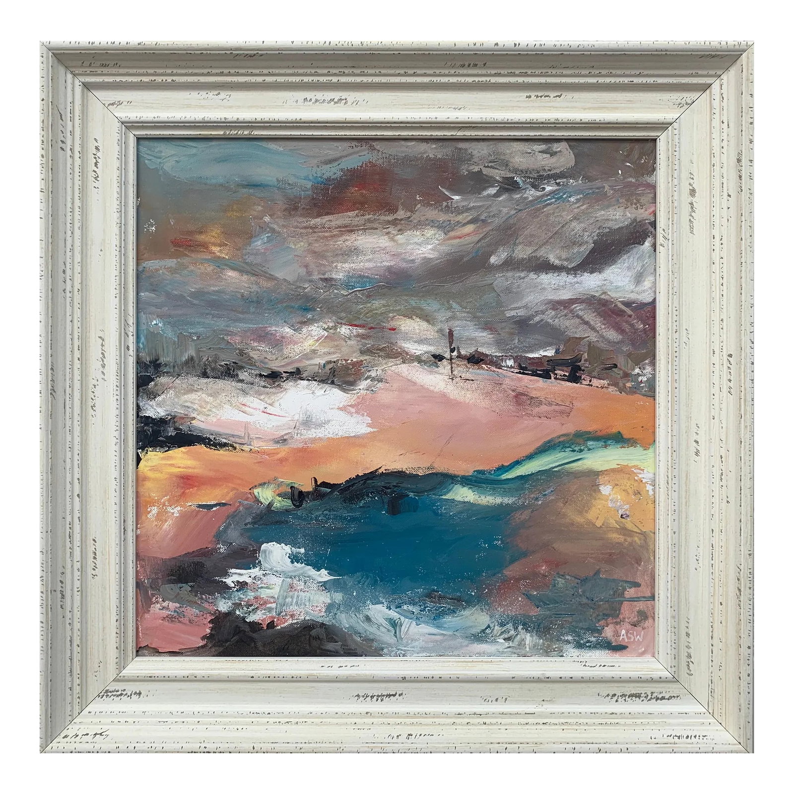 Abstract English Moorland Landscape Earthy Colours - Unique Original Art by Contemporary British Art: Abstract English Moorland Landscape using Earthy Colours by Contemporary British Artist Angela Wakefield Art measures 20 x 20 inches Frame measures 26 x 26 inches Angela Wakefield has twice been on th
