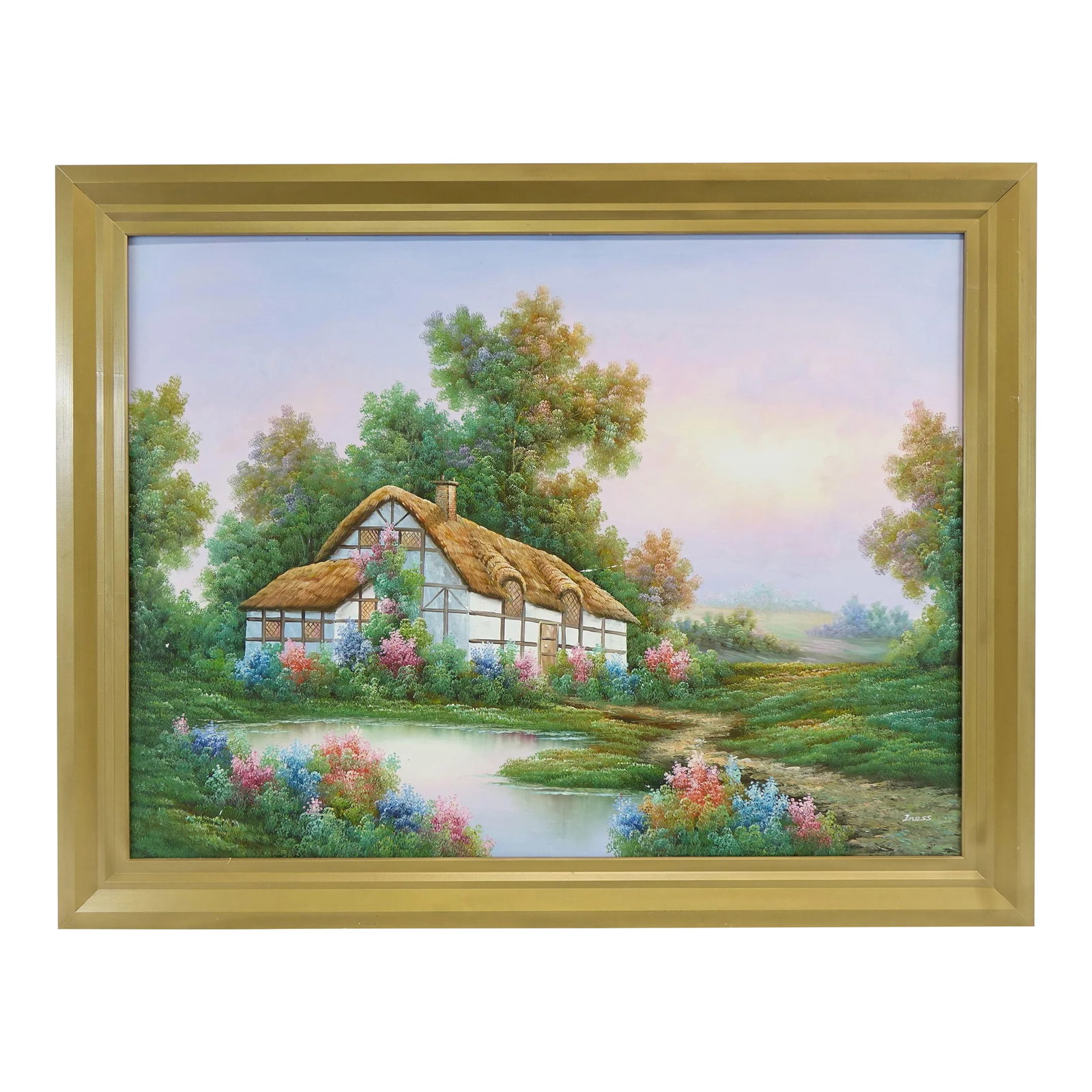 The Homestead, Large Original Oil Painting on Canvas, Signed: The Homestead, Large Original Oil Painting on Canvas, Signed Condition: Alterations: Original Condition Unaltered Imperfections: Some Imperfections Condition Notes: Great overall condition, see photog