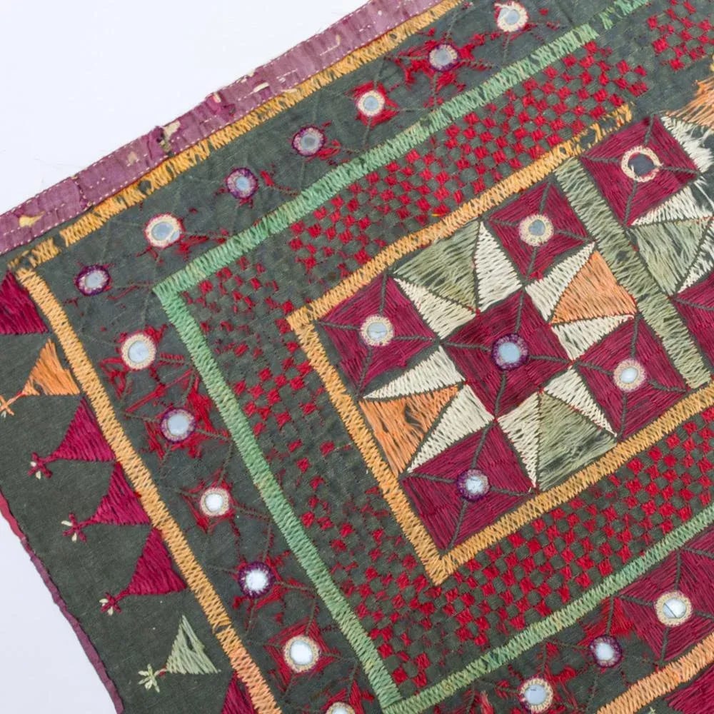 Vintage Indian Toran Embroidered Textile With Mirrors - 10