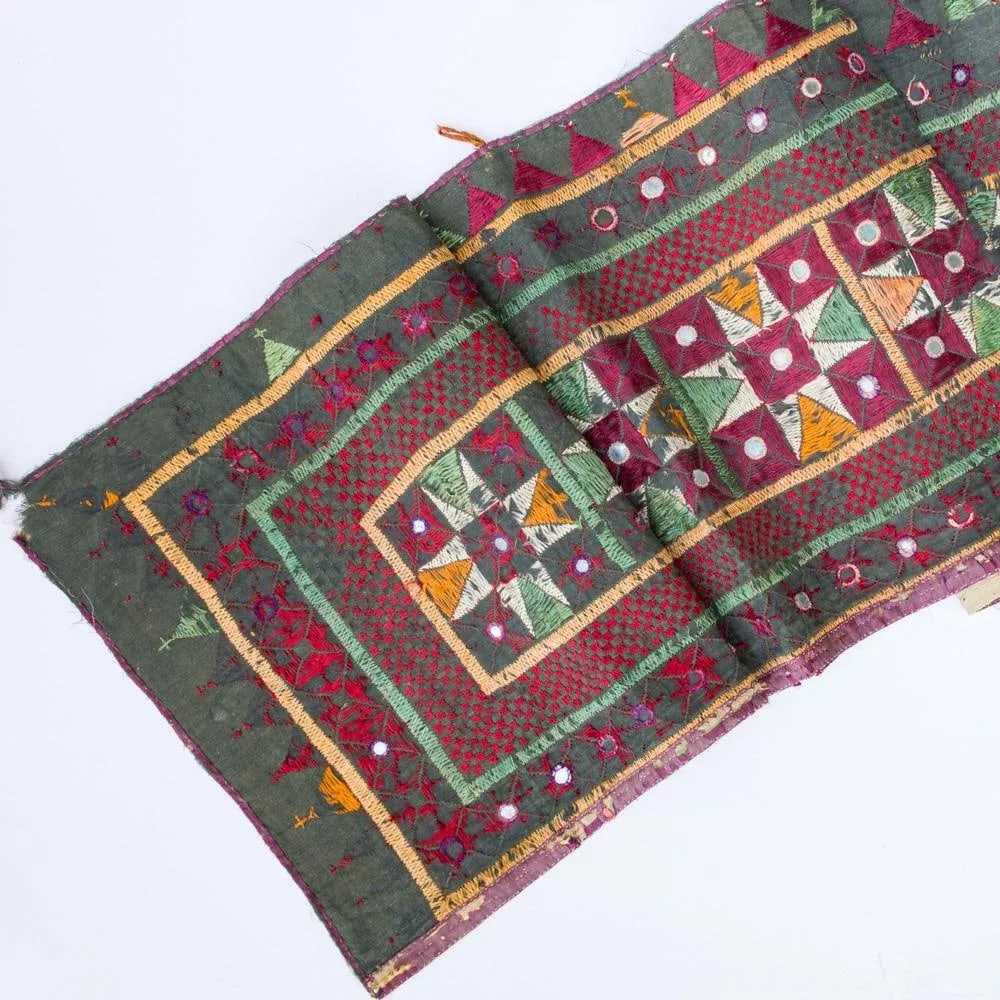 Vintage Indian Toran Embroidered Textile With Mirrors - 11