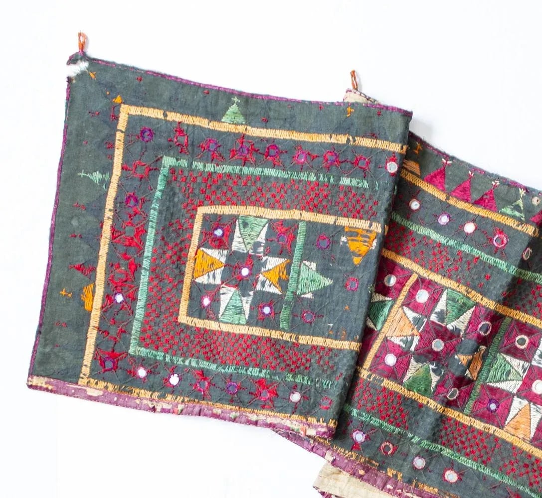 Vintage Indian Toran Embroidered Textile With Mirrors - 12