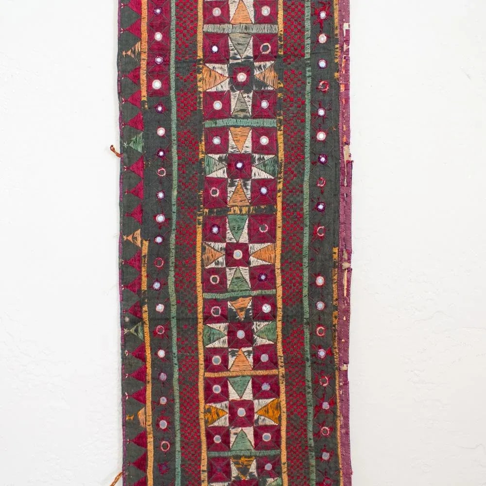 Vintage Indian Toran Embroidered Textile With Mirrors - 4