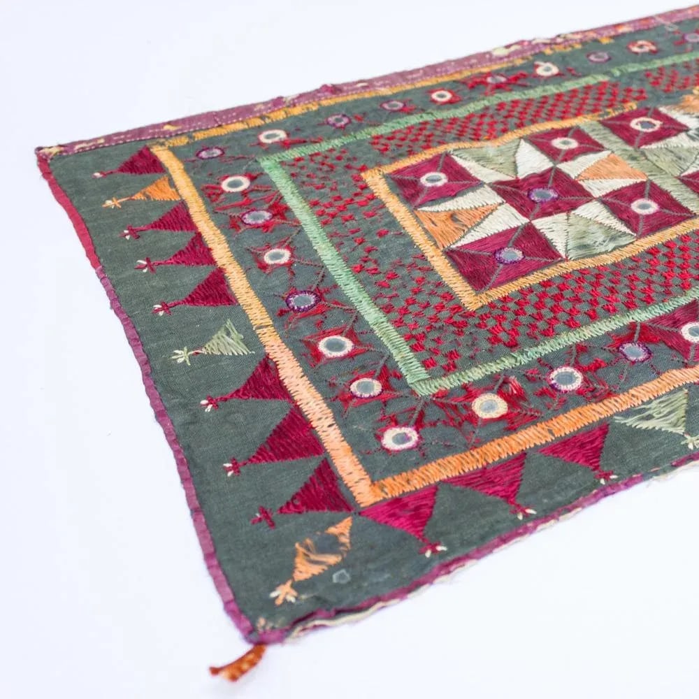 Vintage Indian Toran Embroidered Textile With Mirrors - 6