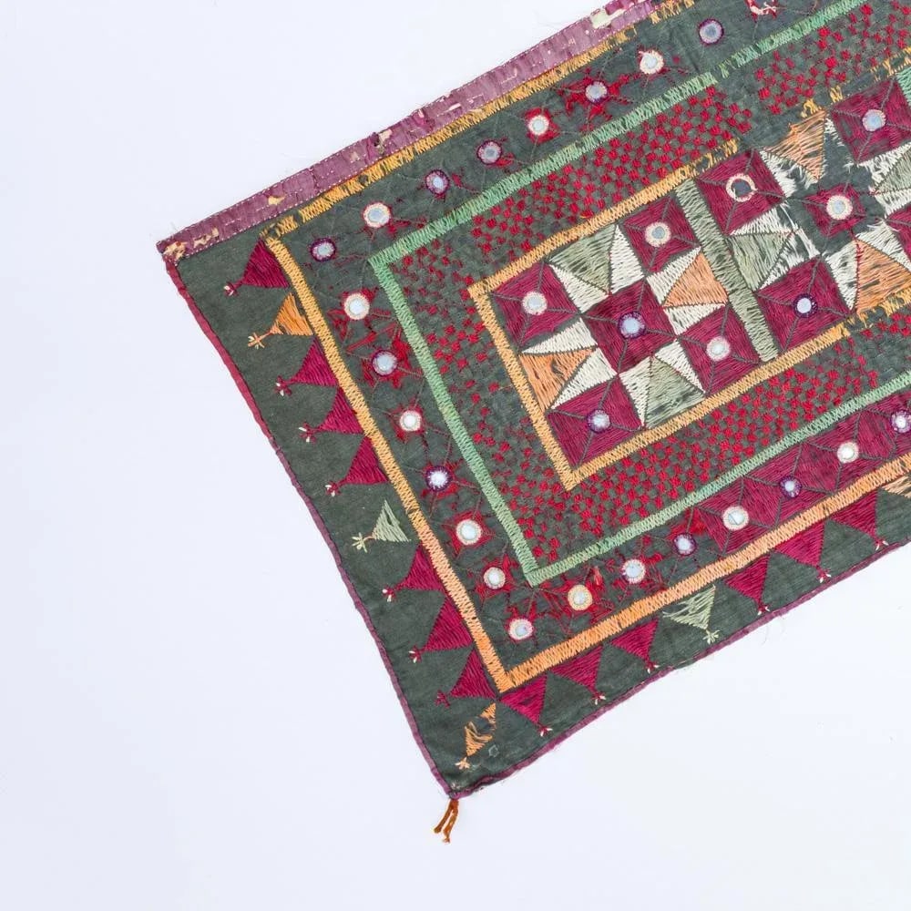 Vintage Indian Toran Embroidered Textile With Mirrors - 8