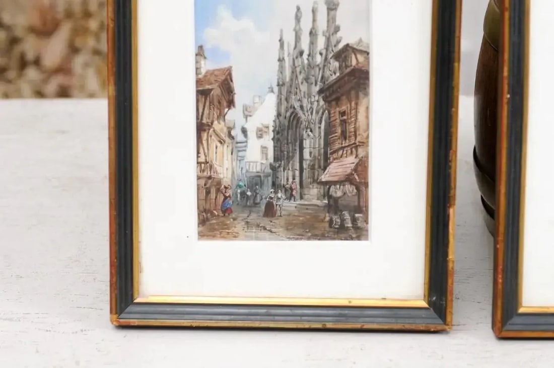 Framed Watercolors Depicting Gothic Churches by Théodore Henri Mansson - A Pair - 11