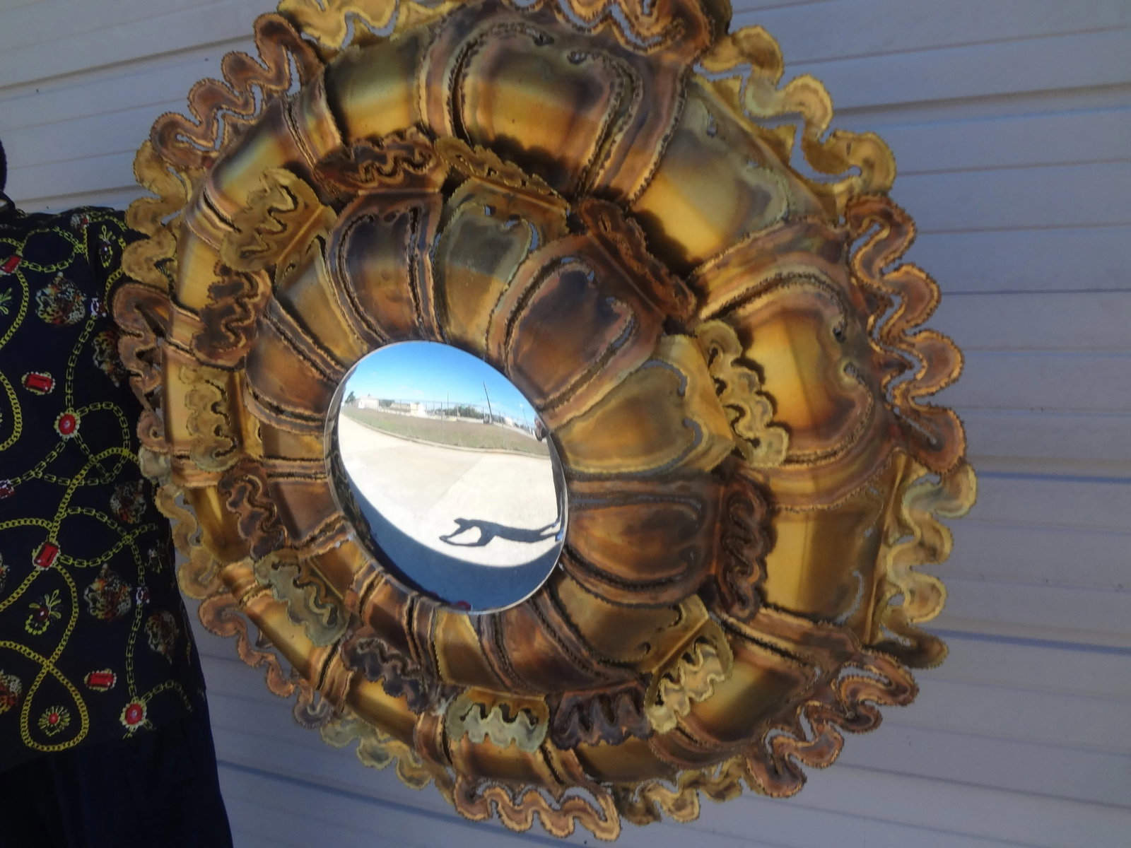 Mid Century Brutalist Torch Cut Mixed Metal Convex Mirror - 5