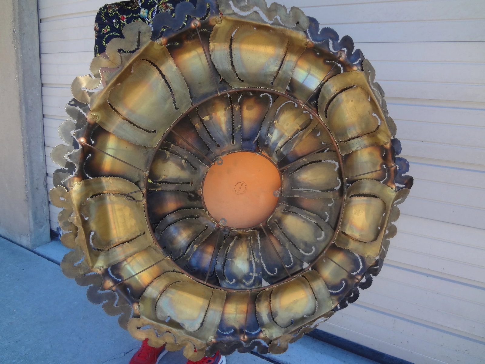 Mid Century Brutalist Torch Cut Mixed Metal Convex Mirror - 6