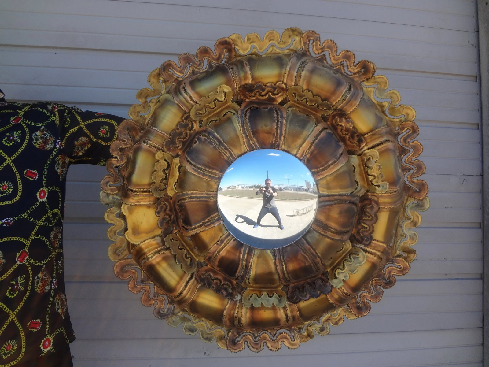 Mid Century Brutalist Torch Cut Mixed Metal Convex Mirror - 8