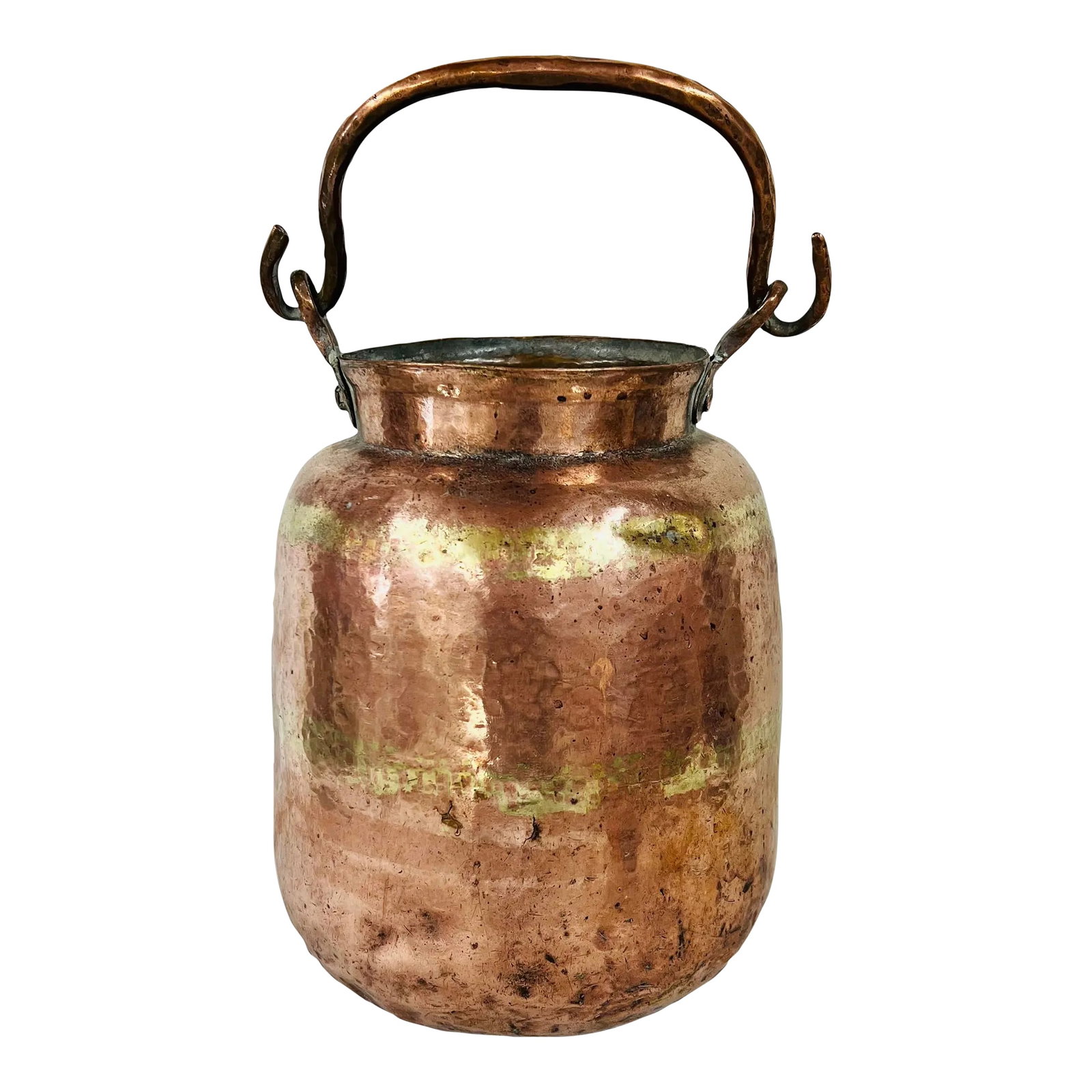 Mid Century Handmade Large Copper Container With Handle: Handmade mid century copper container with handle. 9.5" diameter x 12" high, 17" with handle. Mouth measures 6.5" diameter. Condition: Alterations: Original Condition Unaltered Imperfections: Some