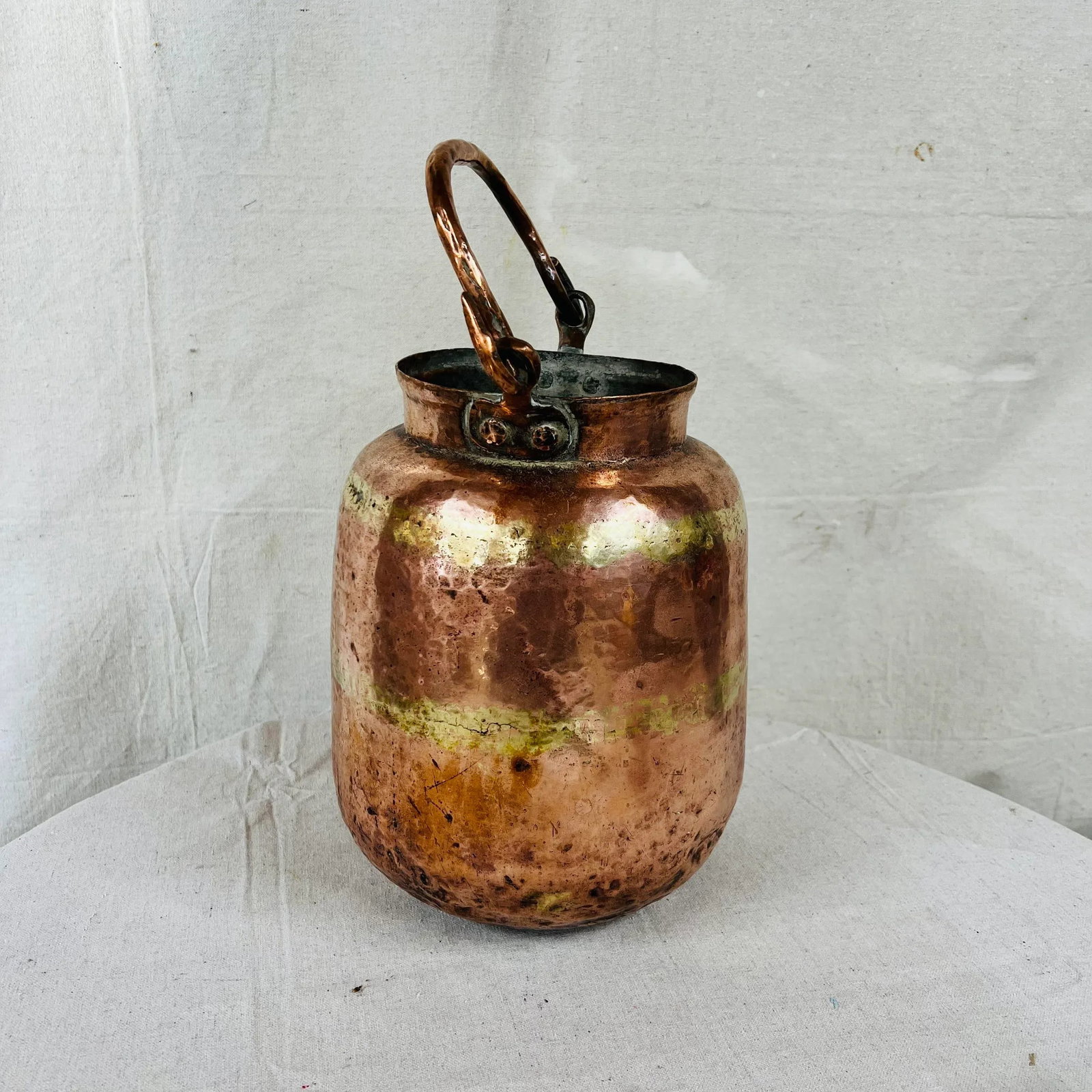 Mid Century Handmade Large Copper Container With Handle - 3