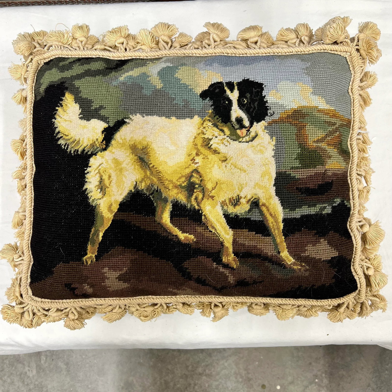 Vintage Large Dog Needlepoint Pillow - 3
