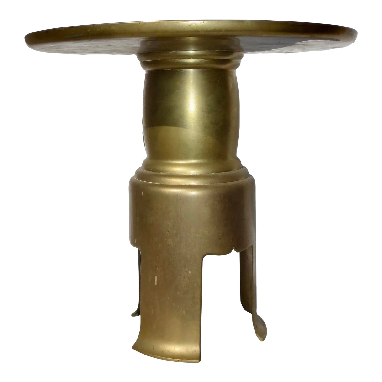 Japanese Ikebana Display Stand Brass 1990s': Tall pedestal form for Ikebana display. Classic Japanese elegance, brassware in the traditional form. A large presentation stands on 3 legs, for incense, flowers, or artwork. Fine cast brassware,