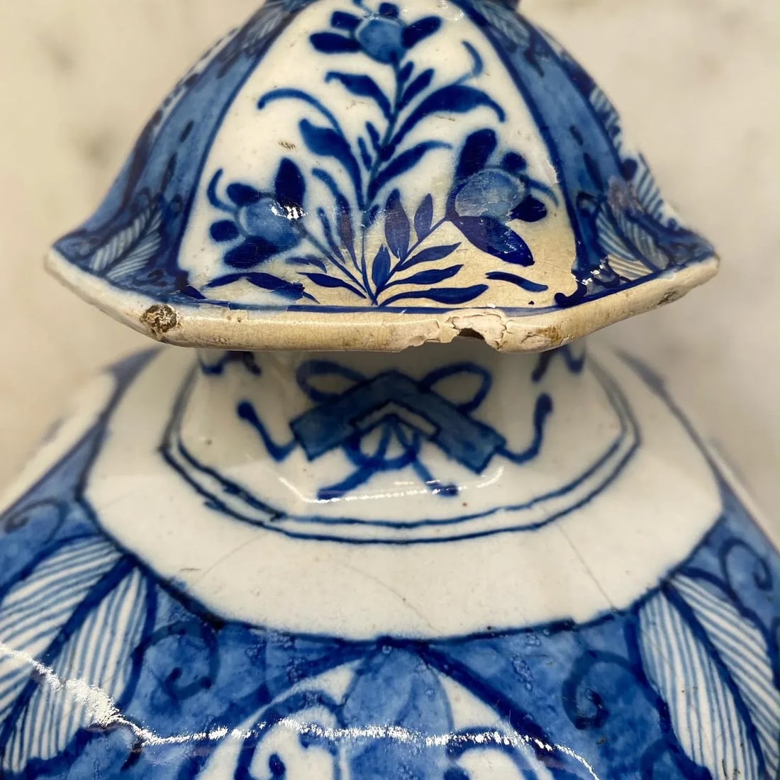 18th Century Dutch Delft Blue and White Earthenware Vase With Top - 10