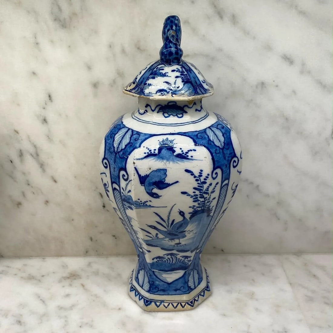 18th Century Dutch Delft Blue and White Earthenware Vase With Top - 12