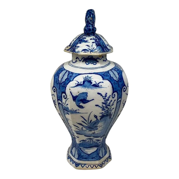 18th Century Dutch Delft Blue and White Earthenware Vase With Top (1 of 12)