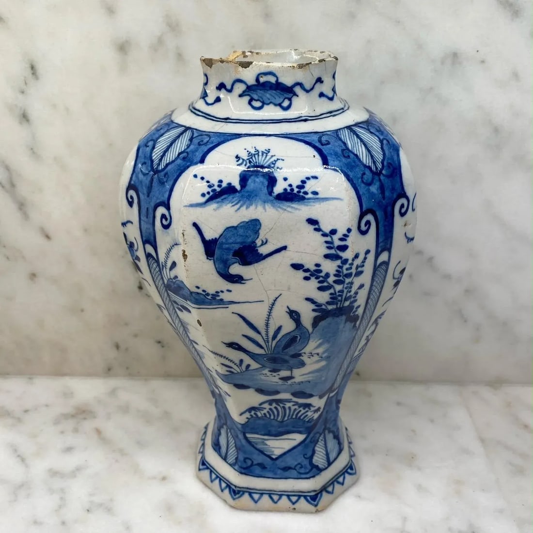 18th Century Dutch Delft Blue and White Earthenware Vase With Top - 4