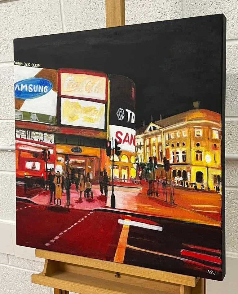 Piccadilly Circus in London City at Night With Red Bus by Urban Landscape Artist - 10