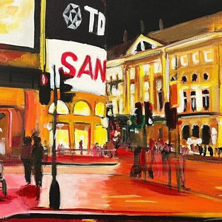 Piccadilly Circus in London City at Night With Red Bus by Urban Landscape Artist - 11