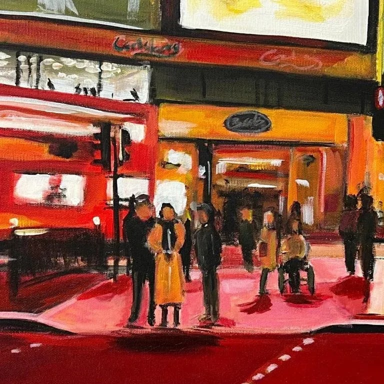 Piccadilly Circus in London City at Night With Red Bus by Urban Landscape Artist - 12