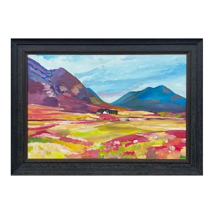 Colourful Abstract Landscape Painting of Scottish Highlands by Contemporary Artist: Colourful Abstract Landscape Painting of the Scottish Highlands by Leading Contemporary British Artist, Angela Wakefield Art measures 30 x 20 inches Frame measure 36 x 26 inches Condition: Alterations