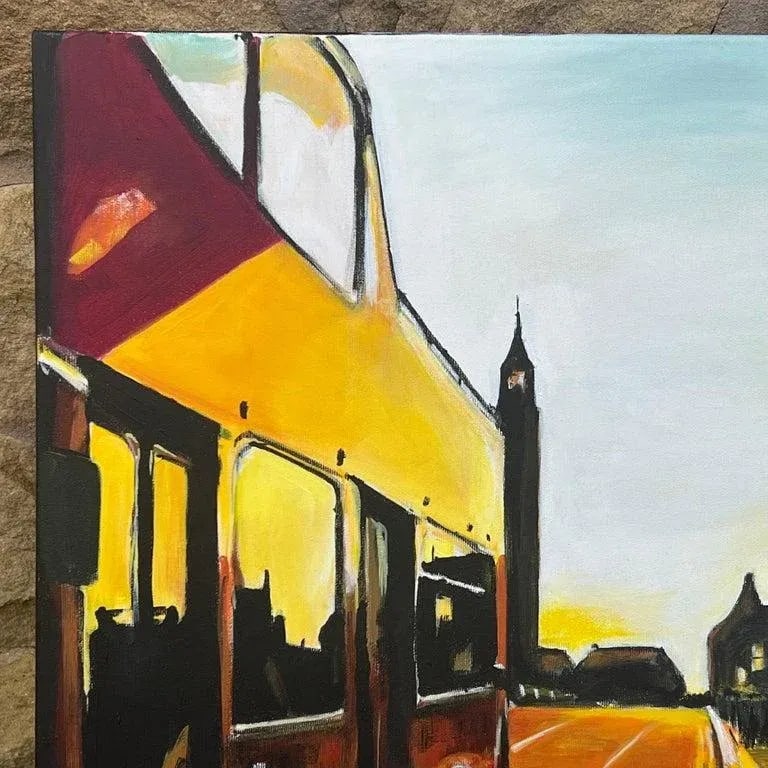Westminster Sunset in London With Open Top Bus by British Urban Landscape Artist - 6