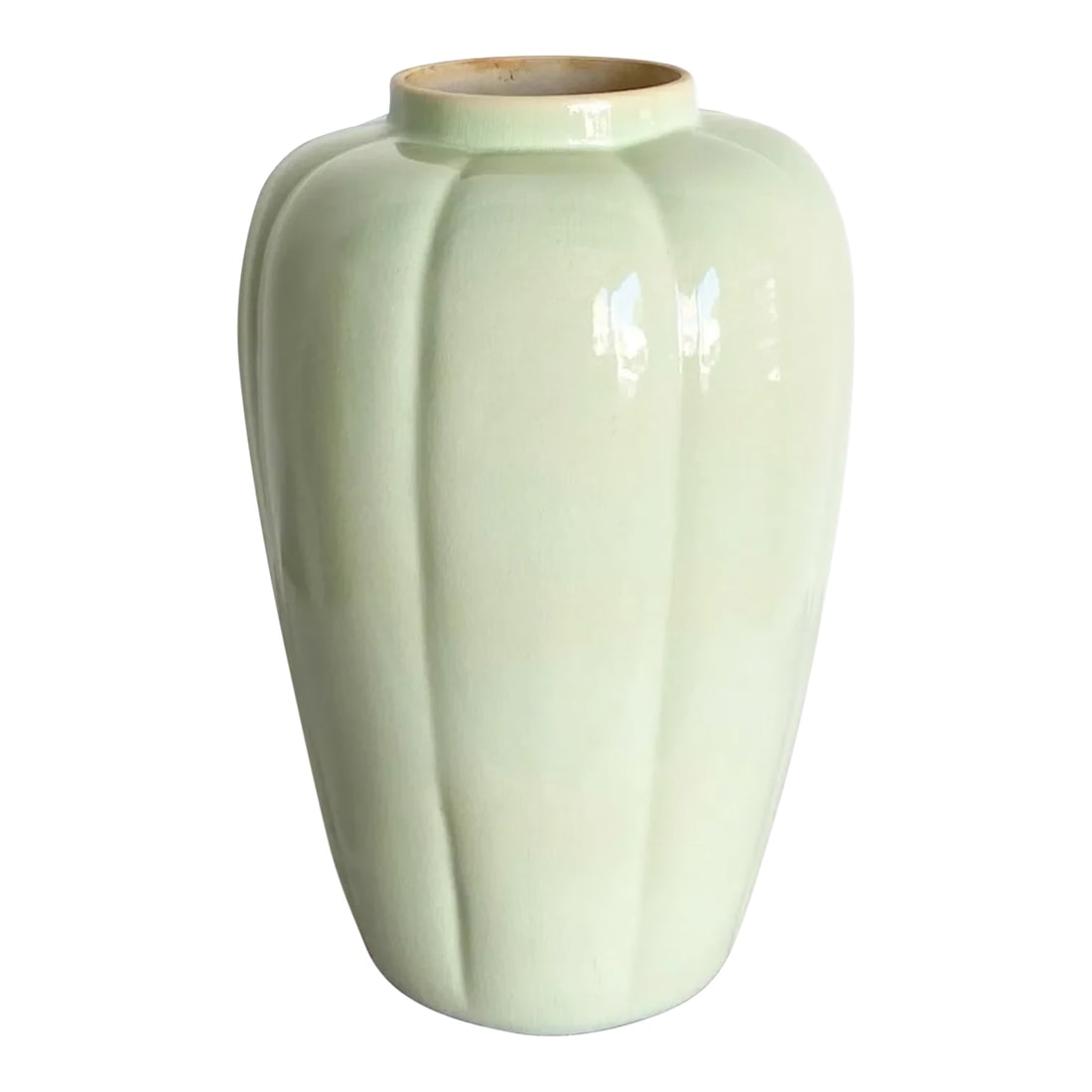 Postmodern Light Green Scalloped Ceramic Vase: Incredible vintage postmodern ceramic vase. Features a gloss might green finish with a scalloped shape. Condition: Alterations: Original Condition Unaltered Imperfections: Some Imperfections