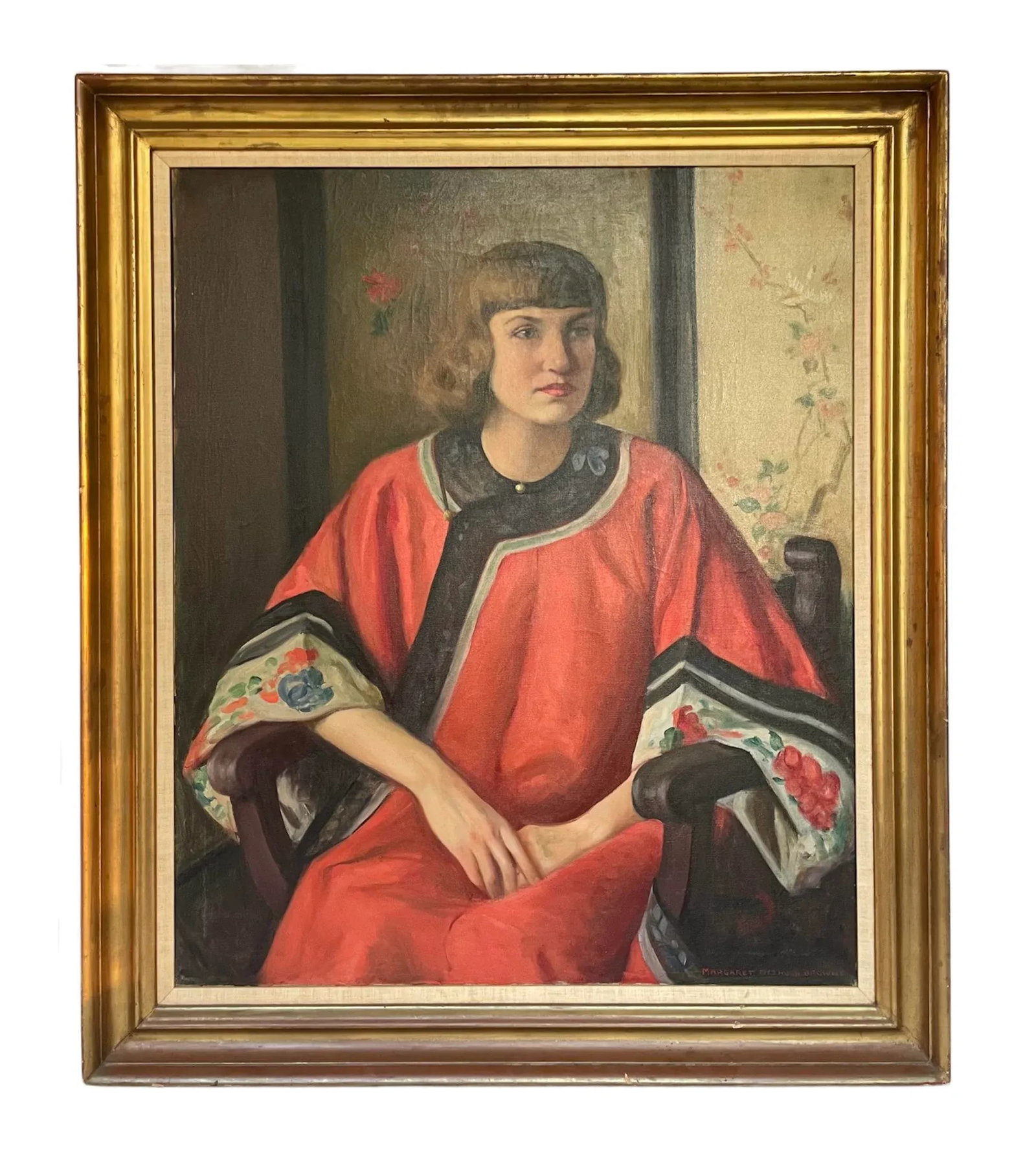 "The Mandarin Robe" Portrait Oil Painting on Canvas by Margaret Fitzhugh Browne, Circa 1920 - 7