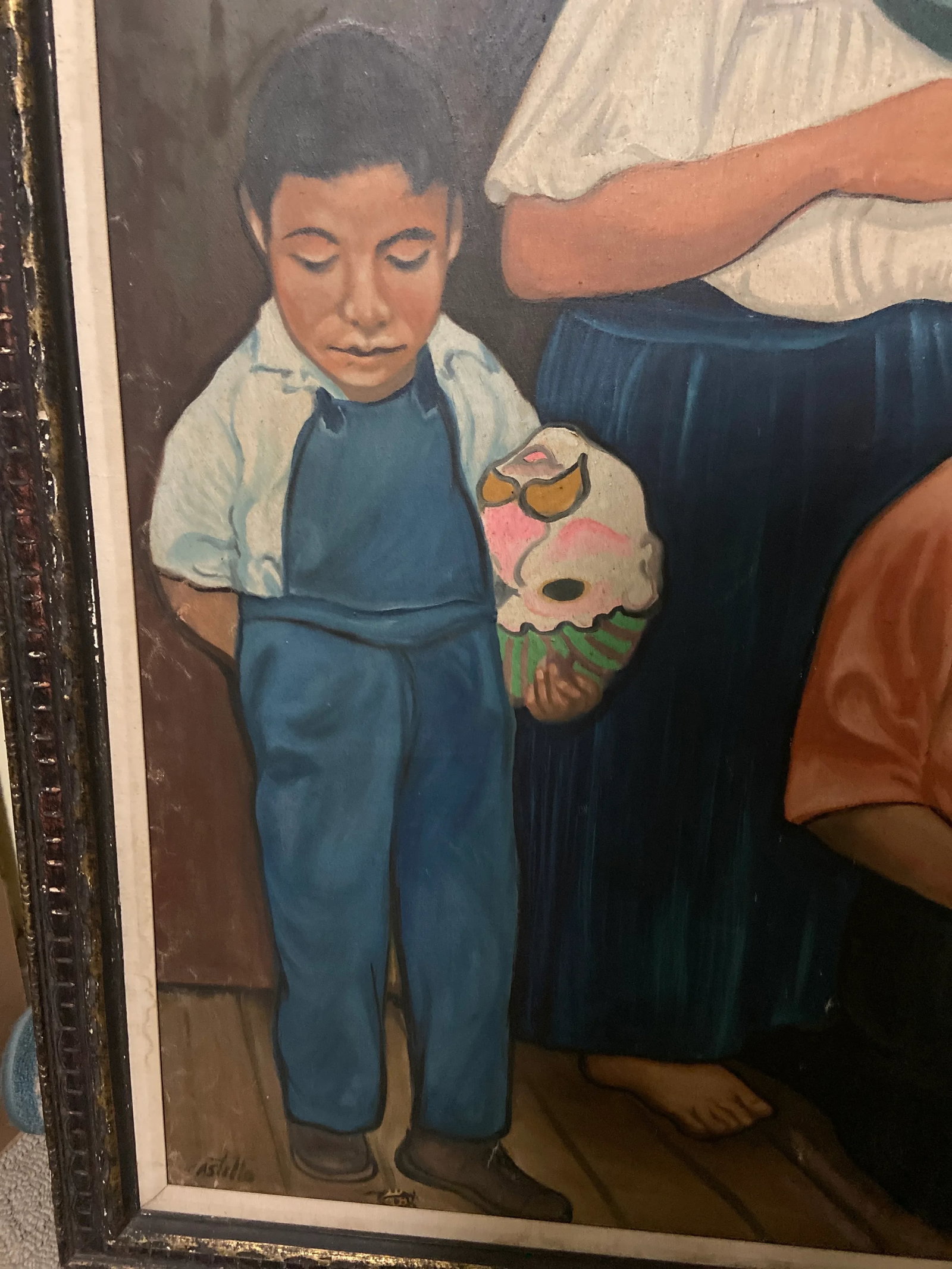 Vintage Mexican Muralist Style Portrait Oil Painting Signed Castillo - 2