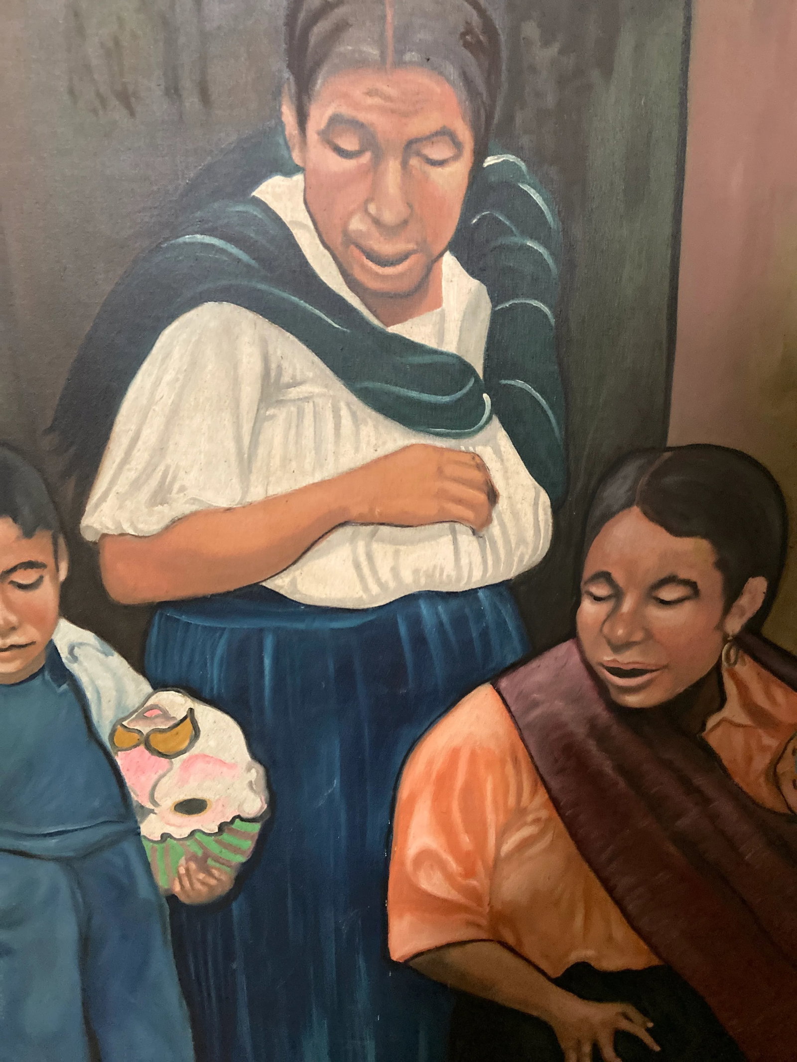 Vintage Mexican Muralist Style Portrait Oil Painting Signed Castillo - 3