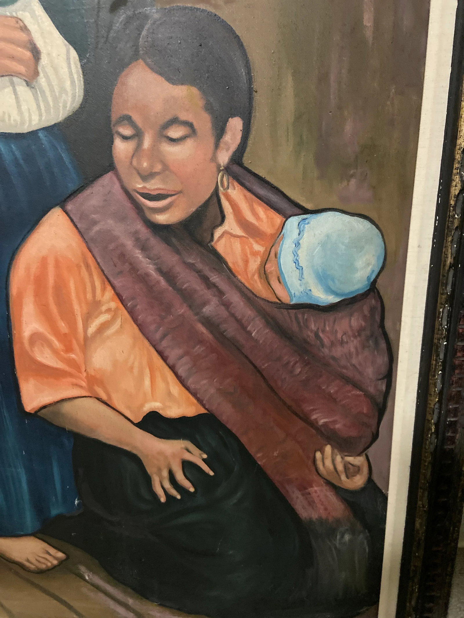 Vintage Mexican Muralist Style Portrait Oil Painting Signed Castillo - 4