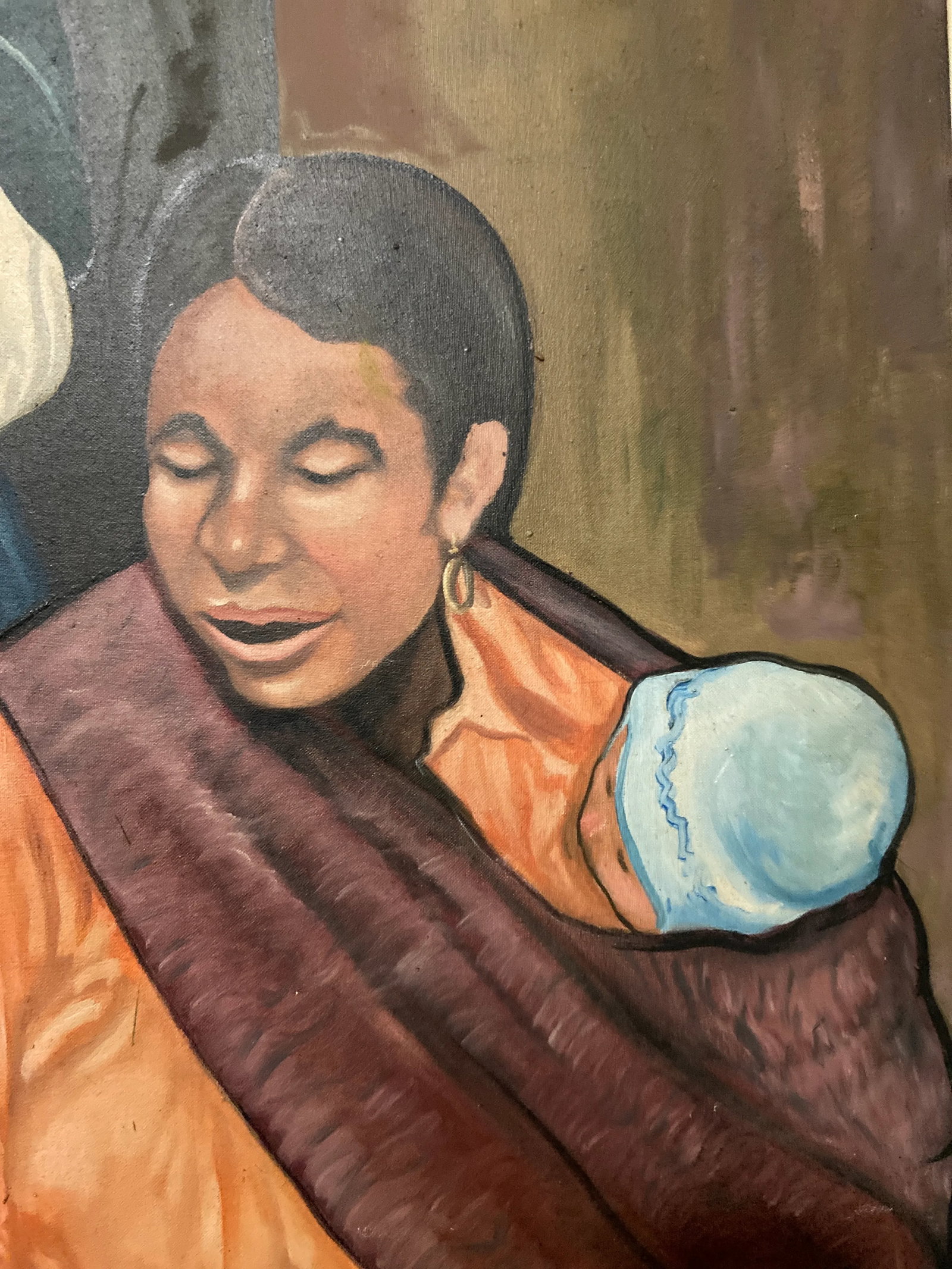 Vintage Mexican Muralist Style Portrait Oil Painting Signed Castillo - 7