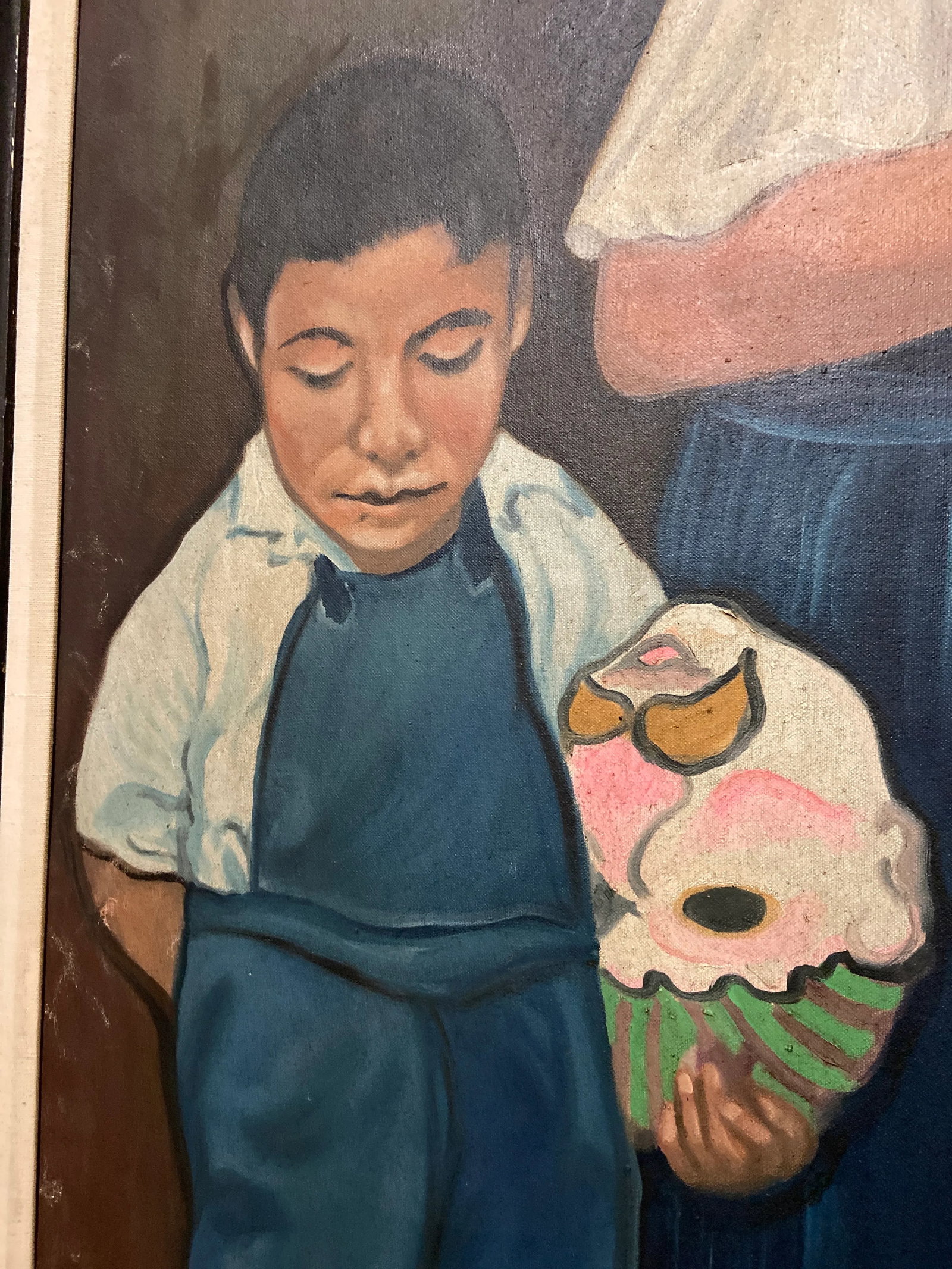 Vintage Mexican Muralist Style Portrait Oil Painting Signed Castillo - 8