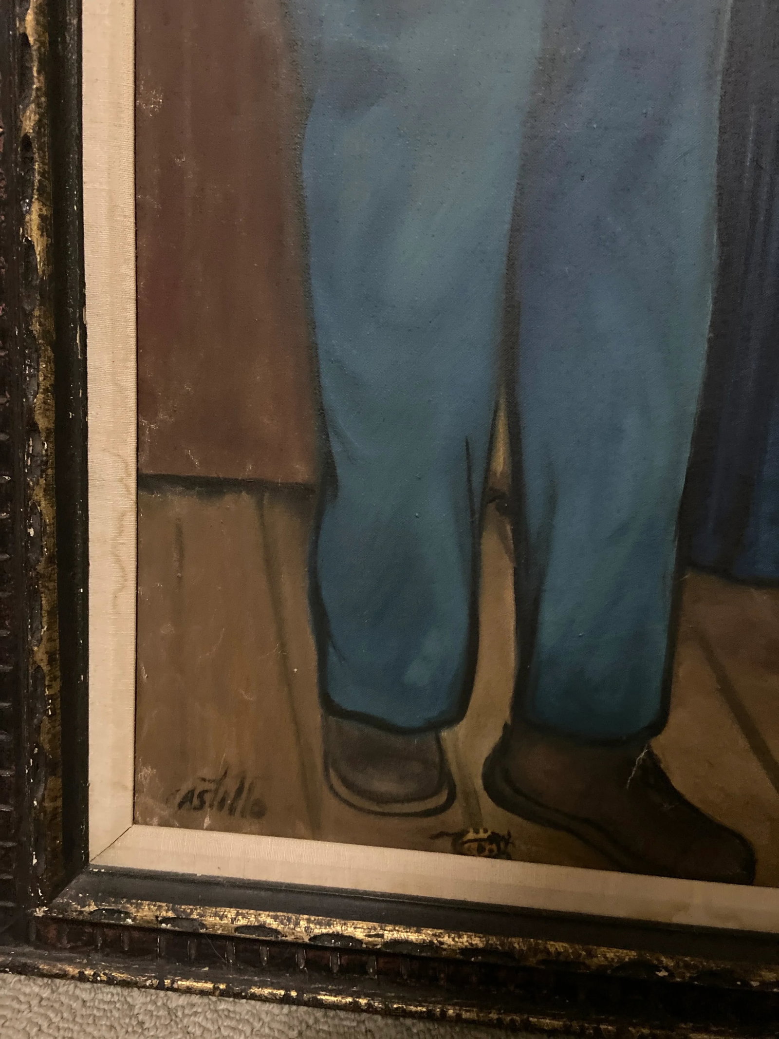 Vintage Mexican Muralist Style Portrait Oil Painting Signed Castillo - 9