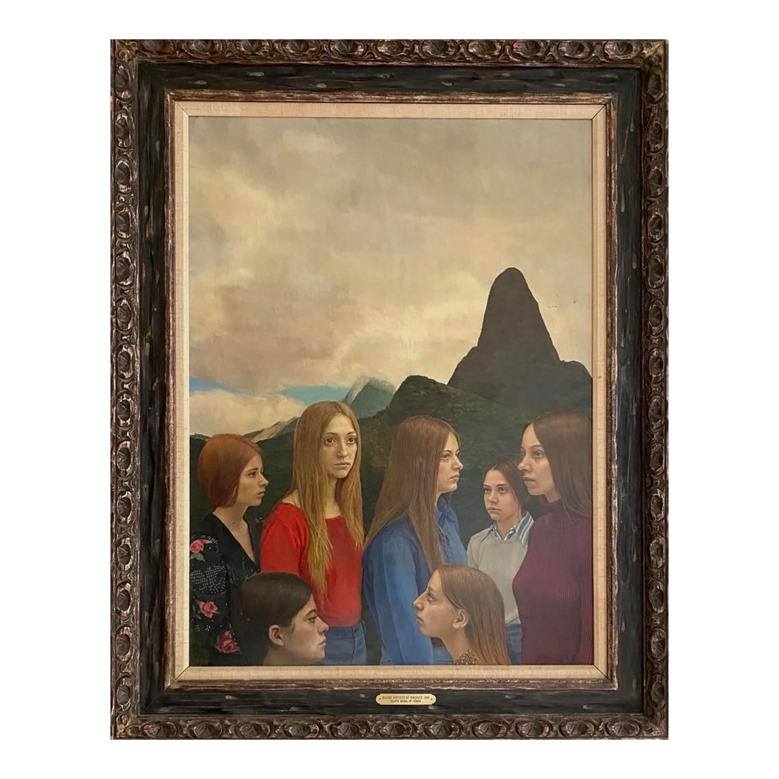 Harold Edmonds - Three Virgins, Signed (1973, Egg Tempera on Masonite)/John Currin: Harold Edmonds (American, 20th c.) -Three Virgins Egg tempera on masonite Signed "Edmonds 73" in the lower right corner Silver Medal Honor from the Allied Artists of America in 1981. Housed in a hand