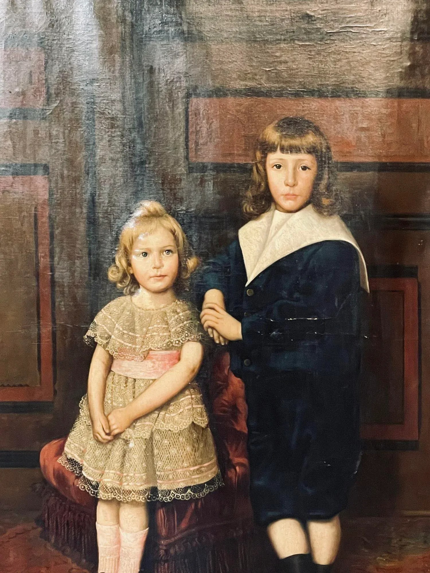 Palatial 19th Centur Oil on Canvas of a Portrait of Siblings Signed J. Peellaert - 3