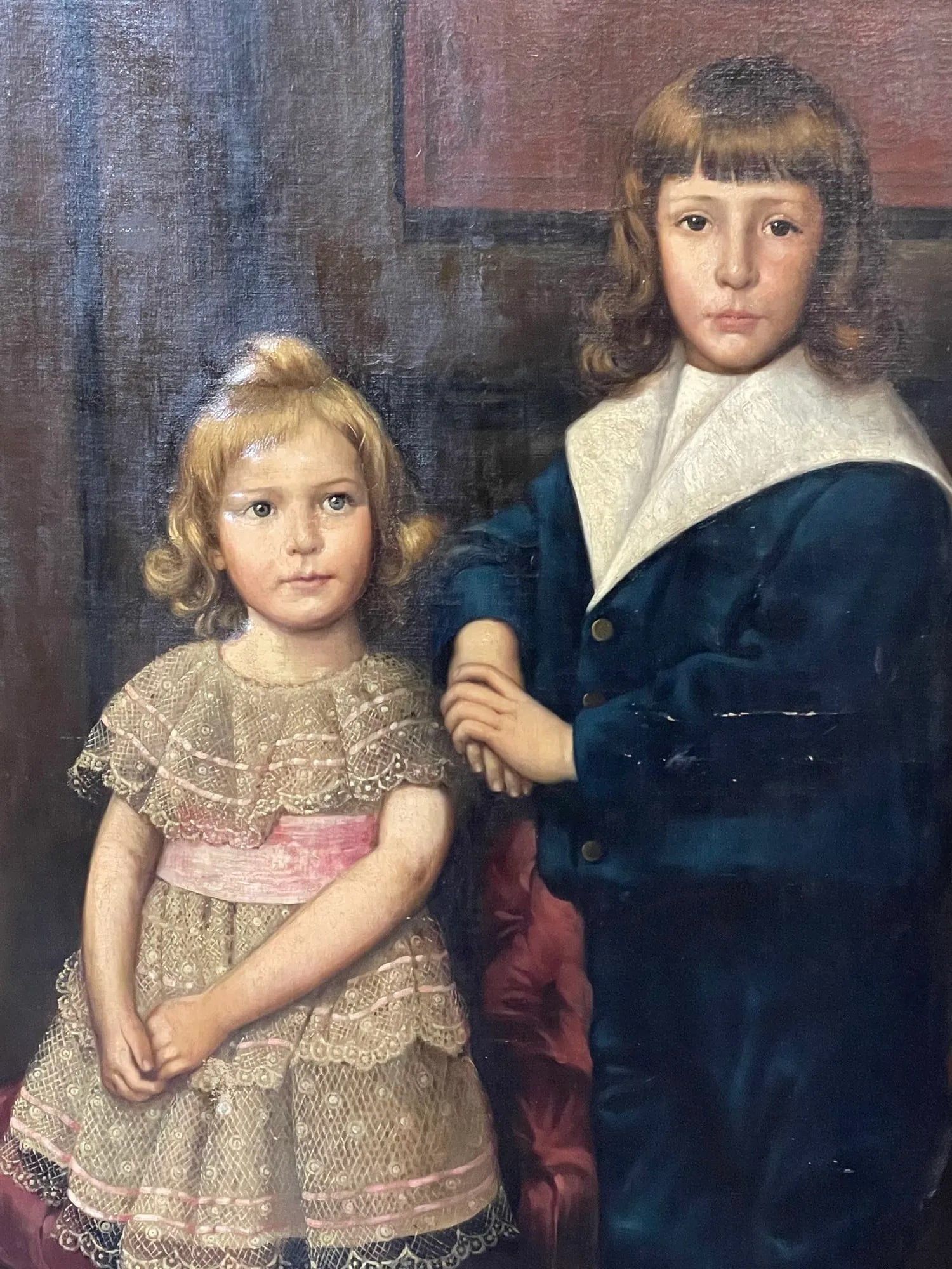 Palatial 19th Centur Oil on Canvas of a Portrait of Siblings Signed J. Peellaert - 4