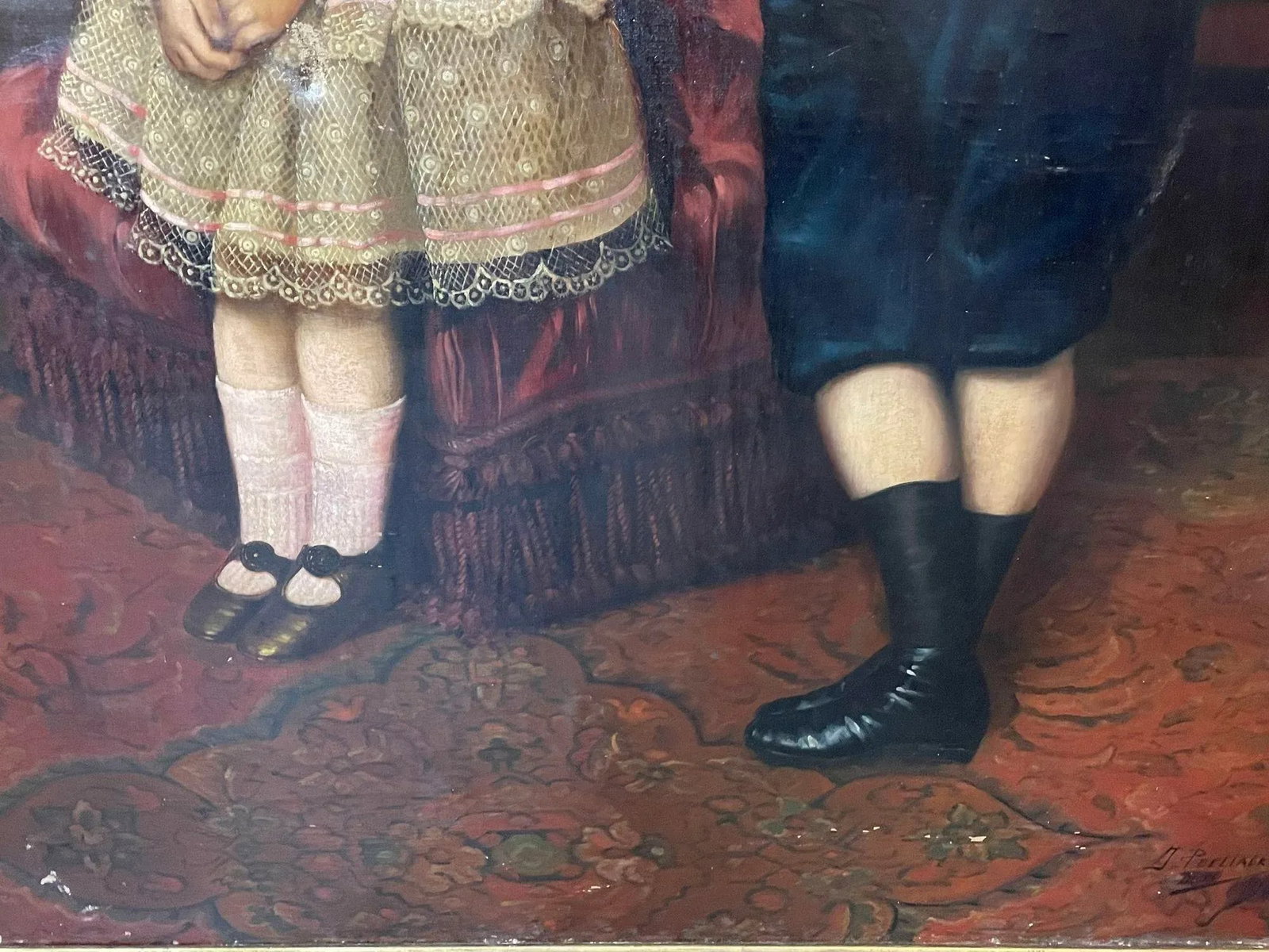 Palatial 19th Centur Oil on Canvas of a Portrait of Siblings Signed J. Peellaert - 7