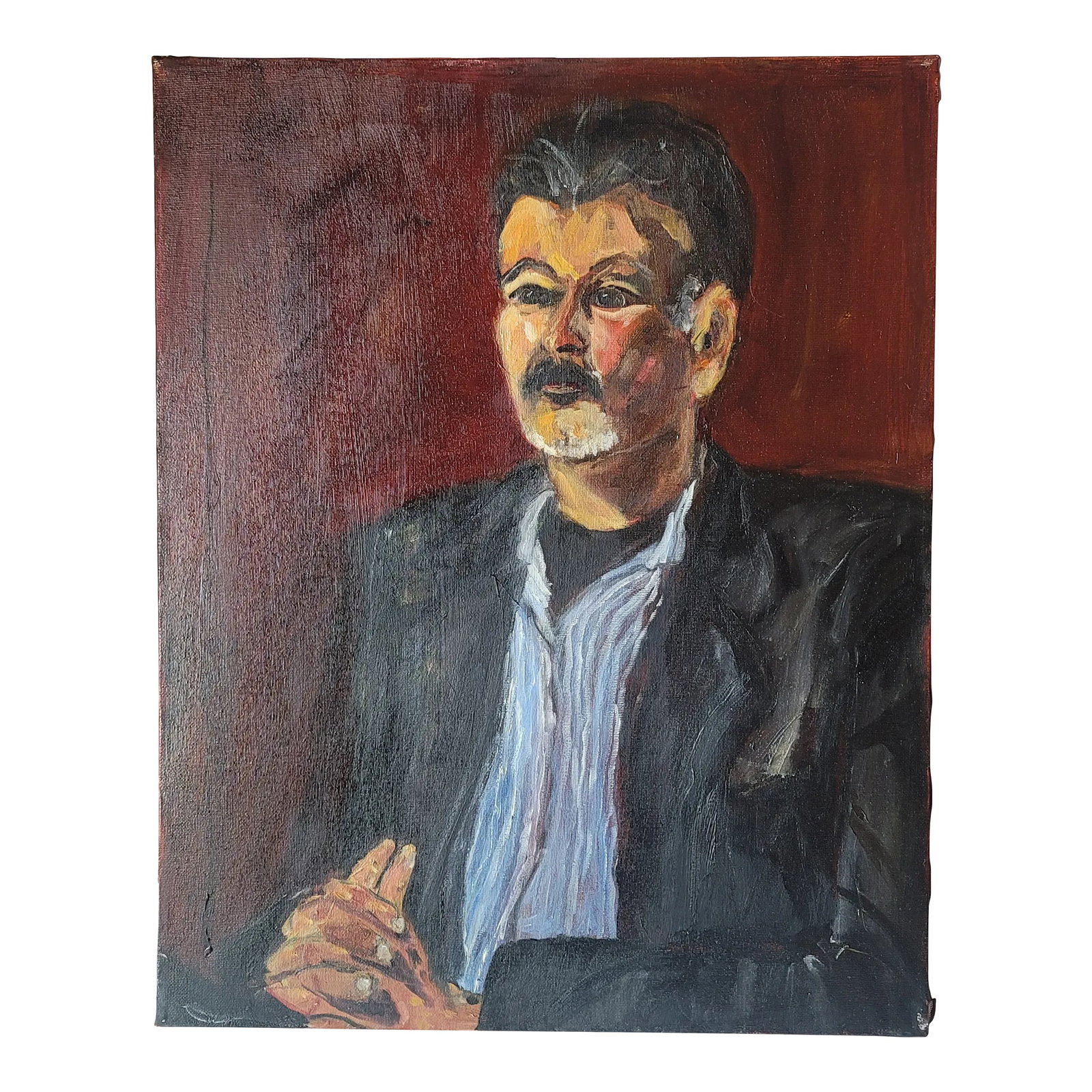 1990s "Fernando" Expressionist Portrait Oil Painting by Rosemary Rabut: "Fernando" Expressionist Portrait Oil Painting by Rosemary Rabut Measures 16 x 20 Oil on stretched canvas Signed on back Artist: Rosemary Rabut Unframed To see more portraits from this artist see my