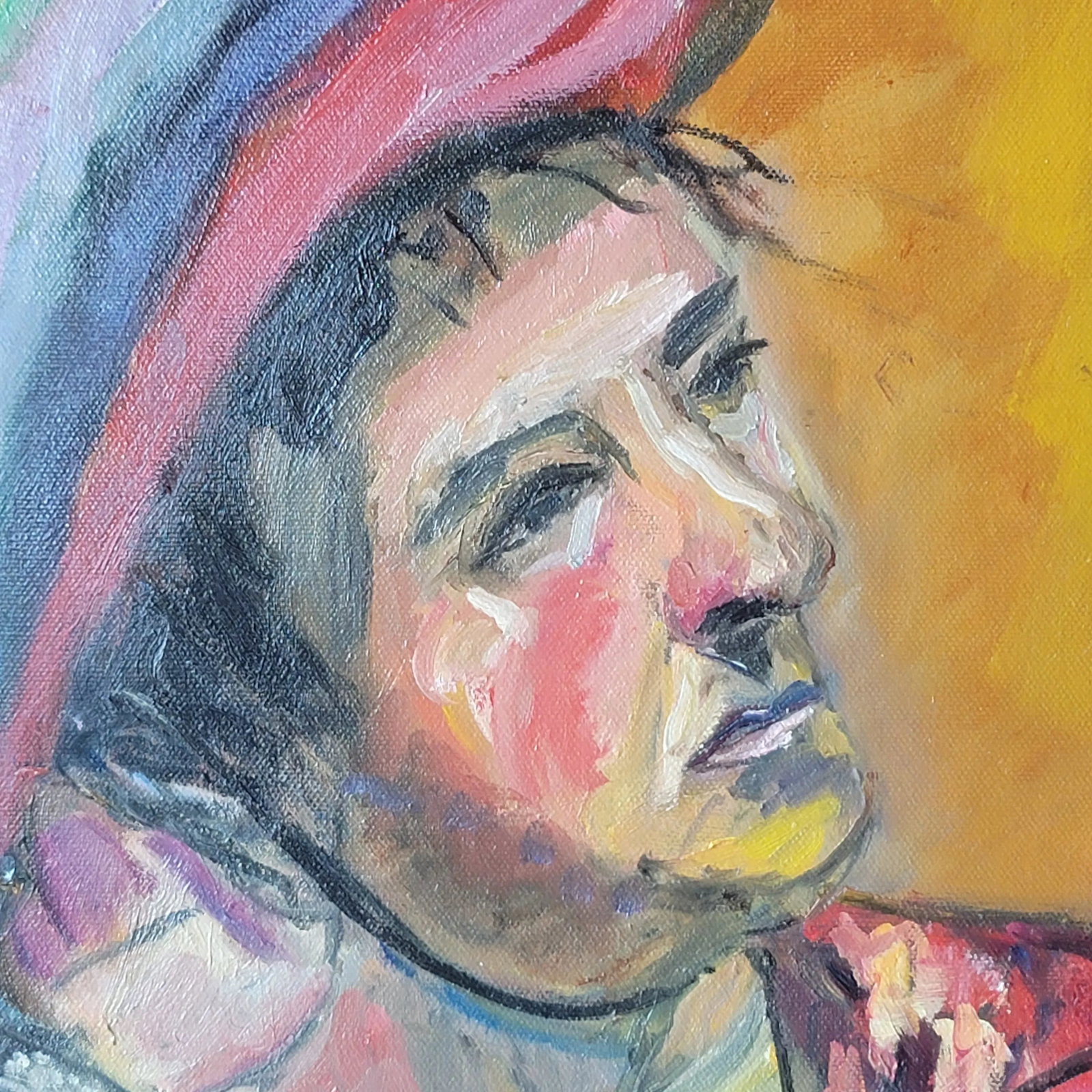 Late 20th Century Portrait "Man in Sombrero" Expressionist Oil Painting by Rosemary Rabut - 2