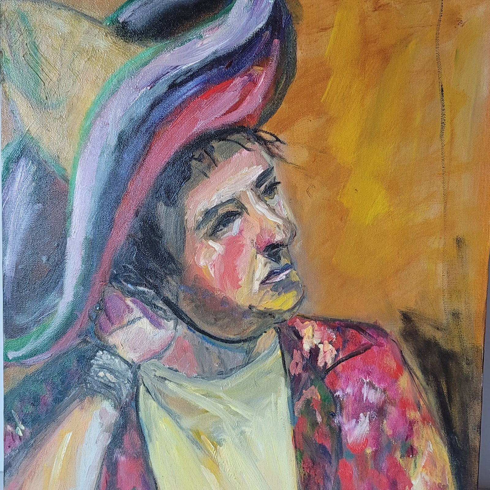 Late 20th Century Portrait "Man in Sombrero" Expressionist Oil Painting by Rosemary Rabut - 3